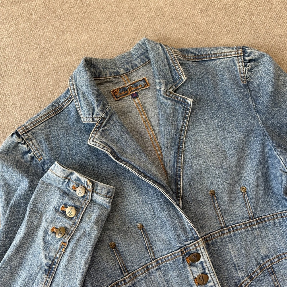 Yuka Jeans Womens 3 Button Busty & Flared Blue‎ Denim Jacket Long Sleeves Size L